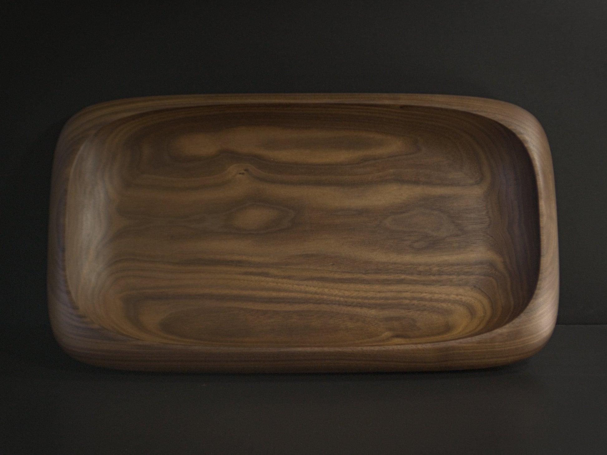 Large wooden presentation tray top view