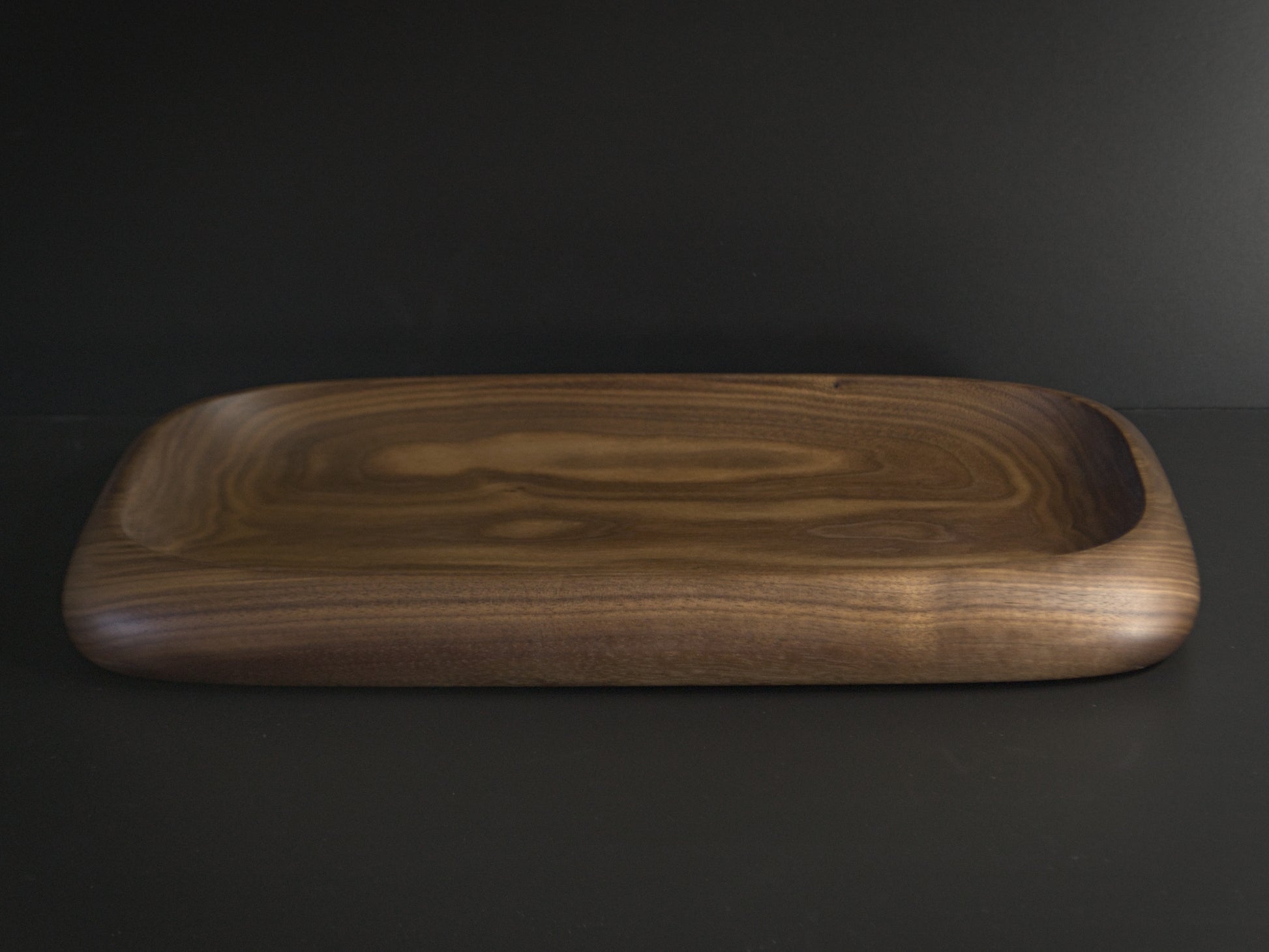 Large wooden presentation tray side view