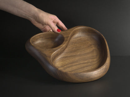 Large double wooden tray being held
